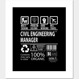 Civil Engineering Manager T Shirt - MultiTasking Certified Job Gift Item Tee Posters and Art